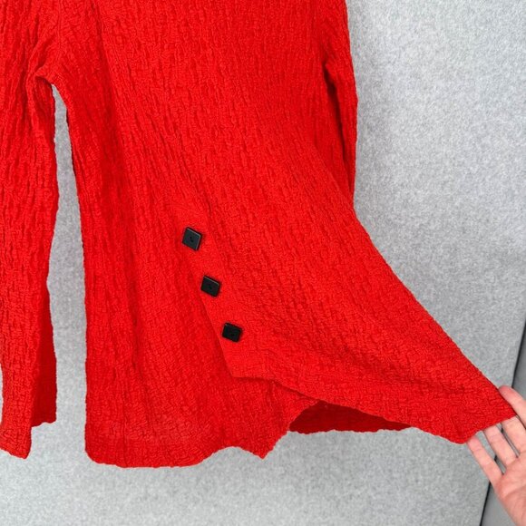 Ali Miles Womens Gauze Tunic Top Size S Burnt Orange Art to Wear Roll Tab Button - Picture 2 of 11